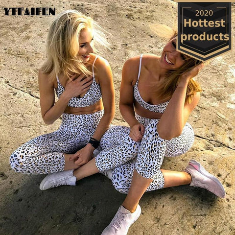 YTFAIFEN Leopard Gym Set  Wear Women Clothing Yoga Fitness Leggings Sport Suit Work Out Active Sportswear Outfit Sports